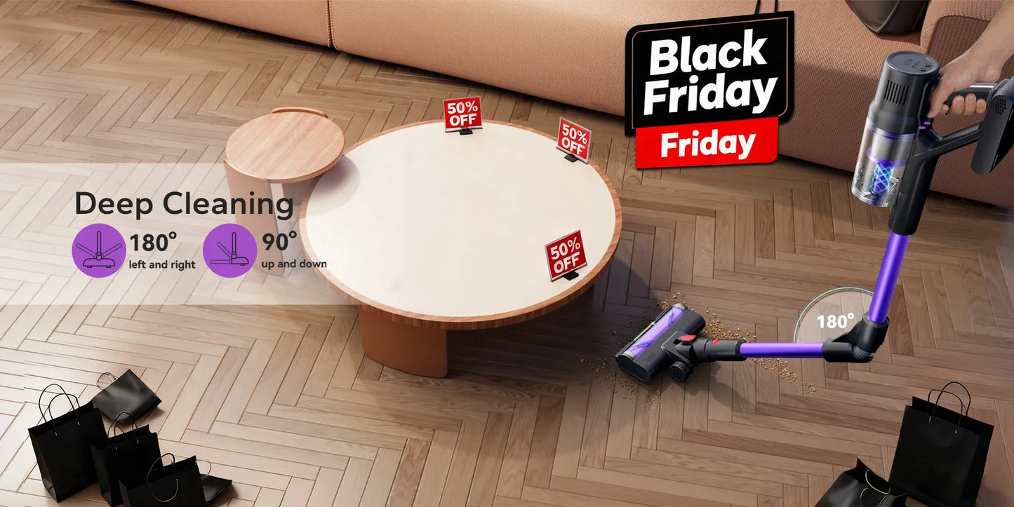 Blossom DSV112A Cordless Vacuum Cleaner 50000Pa 550W,180° Foldable Tube Touchscreen Stick Vacuum,55 Mins Runtime Anti-Tangle Roller Brush HEPA Filtration LED Light Wireless Vacuum for Pet Hair Hard Floor Carpet