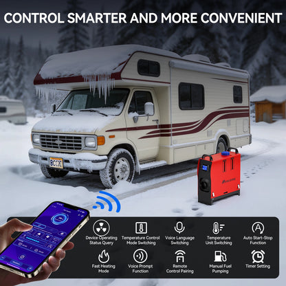 2026 Upgrade Mudiro 8KW Diesel Air Heater Auto High Altitude Mode&Smart LCD Panel Bluetooth APP + Remote Control Dual Wireless Auto Start‑Stop 4‑Language Voice Broadcast 1.5m Extension Cord 12V/24V/240V Adapter Ideal for