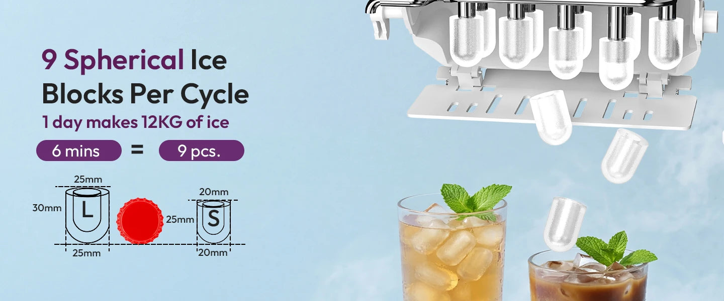 LOEFME 12kg/24h Electric Ice Maker Desktop Fully Automatic Bullet Ice Fast Ice Maker Machine Self-Cleaning Home Cafes Camping