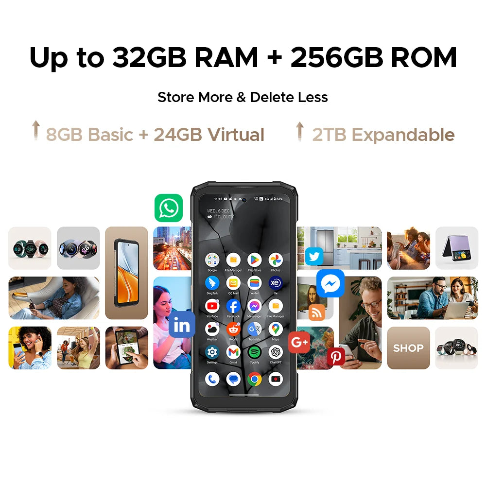 DOOGEE Blade20 Turbo 5G Rugged Phone Gemini Al 6.6'' Screen 10300mAh Battery 8GB 256GB 50MP Camera Android 15 NFC Mobile Phone