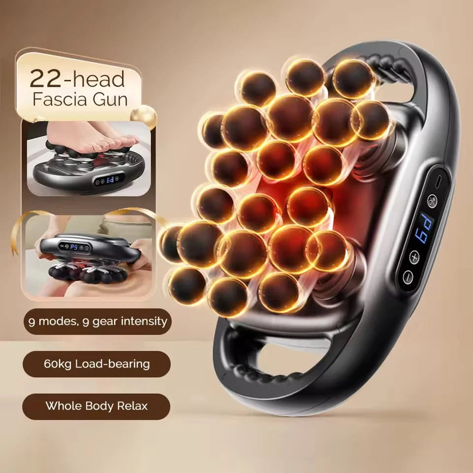 Massage Gun with 22 Massage Heads 9 Speed Modes Deep Tissue Percussion Massager High Frequency Muscle Massage Gun for Neck Shoulders Back Waist Legs Full Body Muscle Relaxation Fitness Recovery Pain Relief Quiet Portable Elec