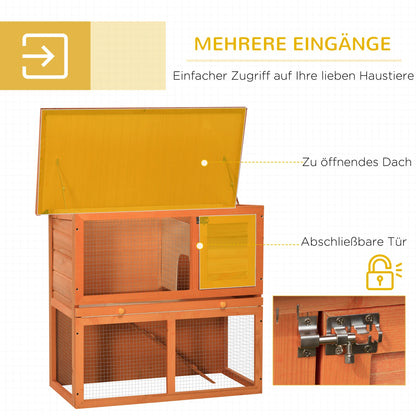 Rabbit Cage, 2-Tier Wooden Pet Hutch, Outdoor Bunny Cage with Removable Tray, Openable Roof & Lockable Doors for Small Animals with Easy Clean Tray