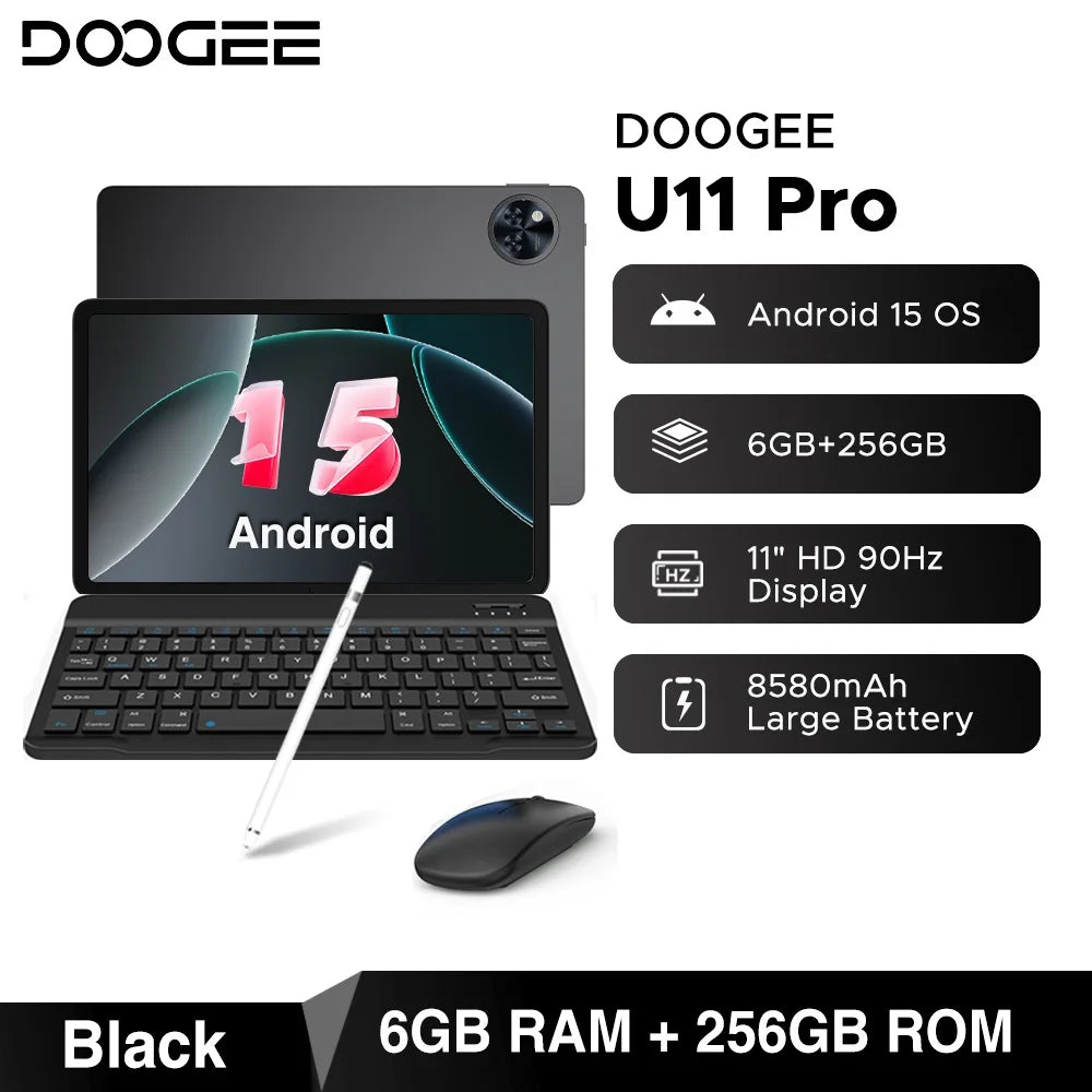 Global Version DOOGEE U11 Pro Android 16 Tablet 30GB(6+24) 256GB 11" HD 90Hz Display 8580mAh Battery Unisoc T7200 Widevine L1