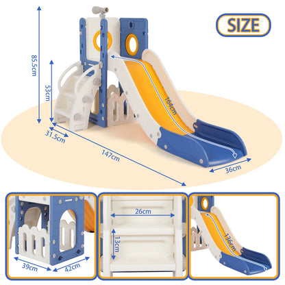 Sturdy Toddler Slide with Basketball Hoop Plastic Kids Slide Climber with Anti-Slip Steps Indoor Outdoor Children Toy Playground