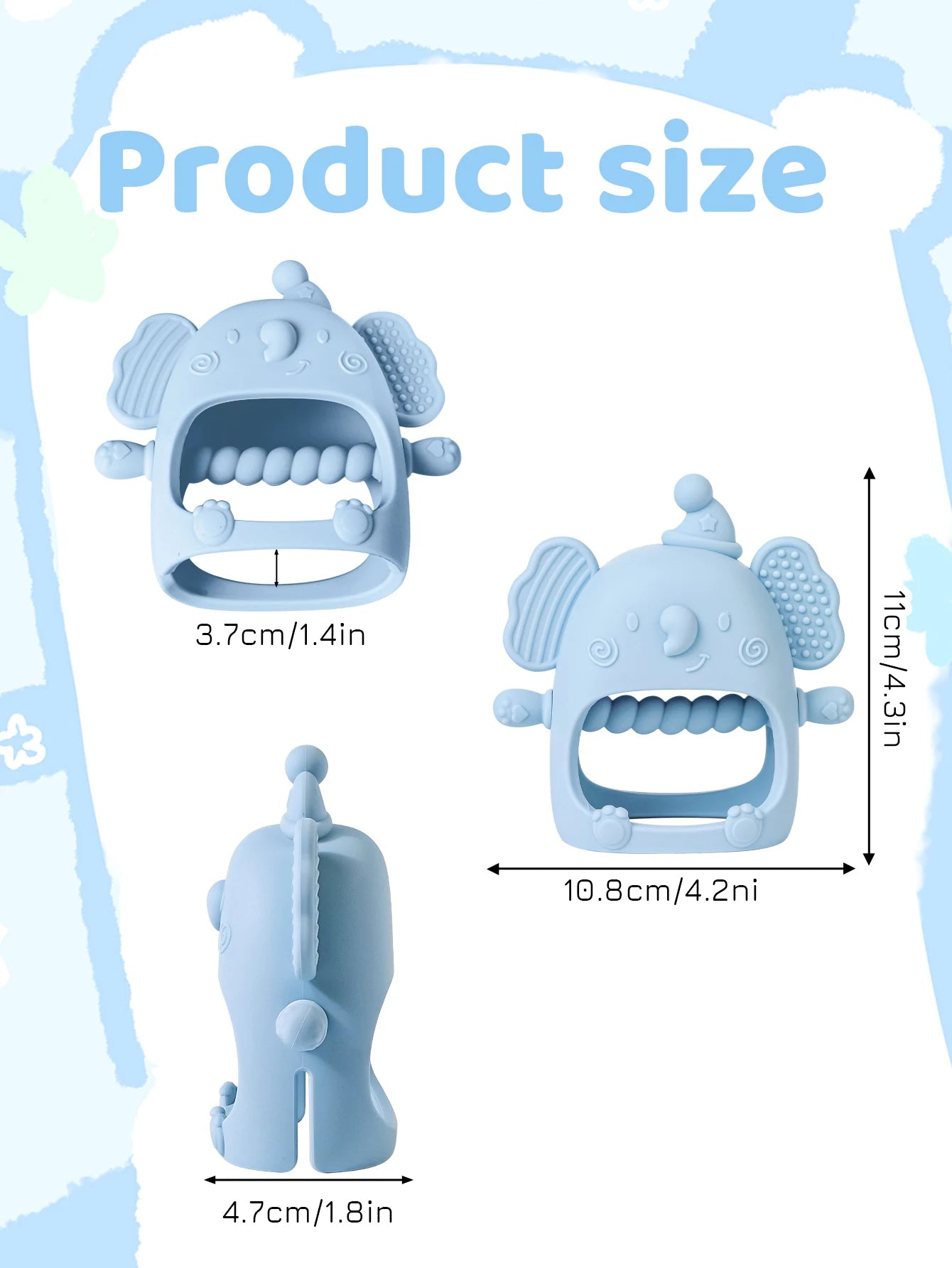 1pc Infant Silicone Teething Toy & Anti-drop Glove Set Elephant Shaped Soft Safe Nesting Toy For Early Educational