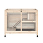 Rabbit Cage, Mobile Wooden Pet Hutch with Wheels, Indoor Bunny Cage with Openable Top, Ramp & Removable Tray for Small Animals Farm Animal Supplies Easy Clean Tray & Multi-Level Platforms