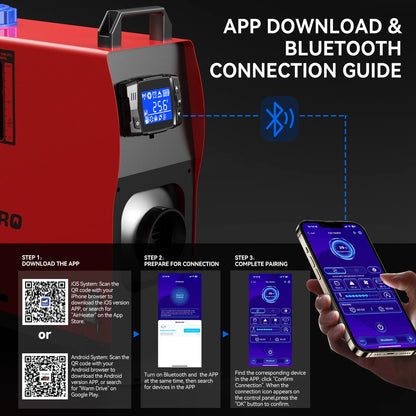 2026 Upgrade Mudiro 8KW Diesel Air Heater Auto High Altitude Mode&Smart LCD Panel Bluetooth APP + Remote Control Dual Wireless Auto Start‑Stop 4‑Language Voice Broadcast 1.5m Extension Cord 12V/24V/240V Adapter Ideal for