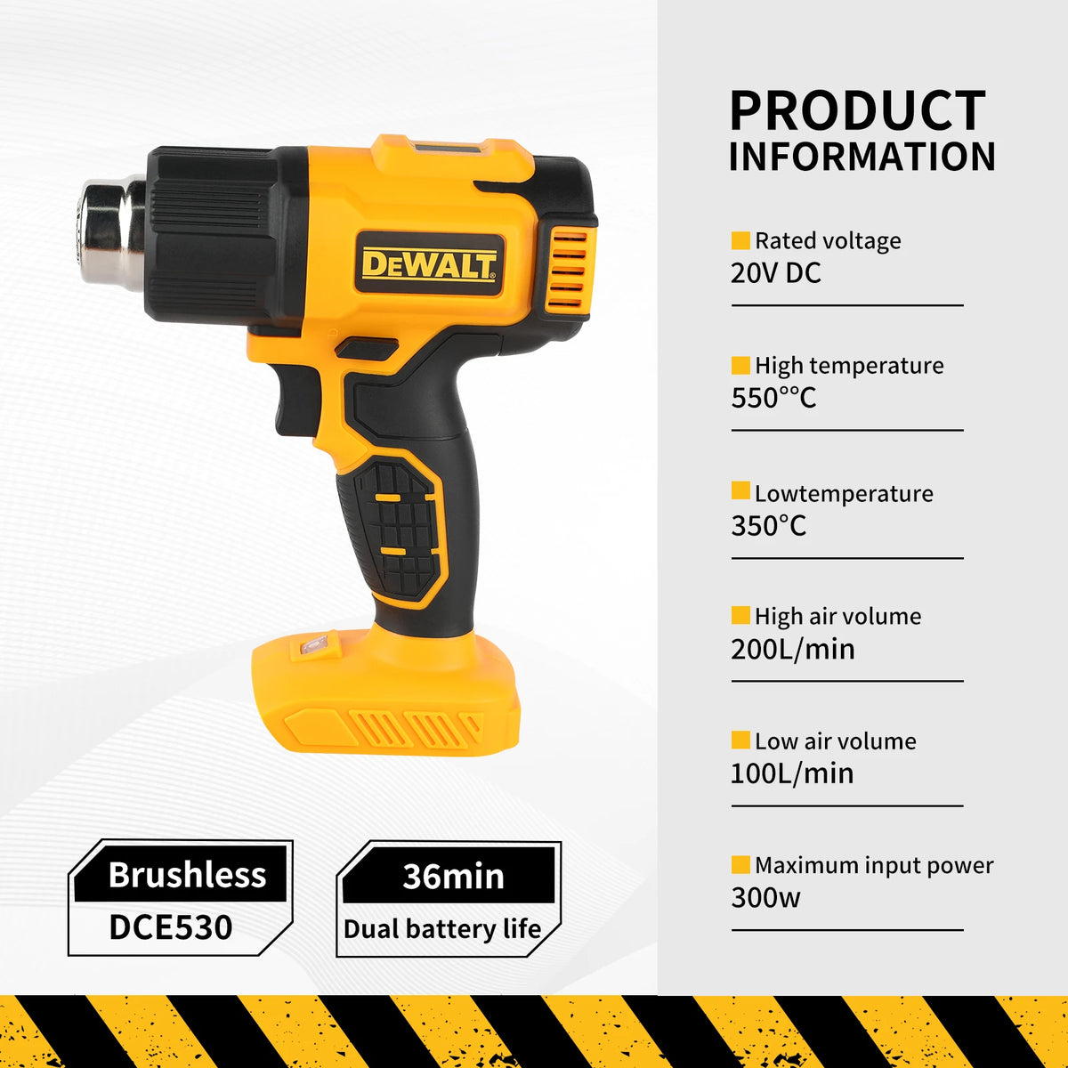 DEWALT 20V Temperatures Adjustable Hot Air Gun Cordless Heat Gun 550°C High Power Welding Thermal Blower Power Tools DCE530
