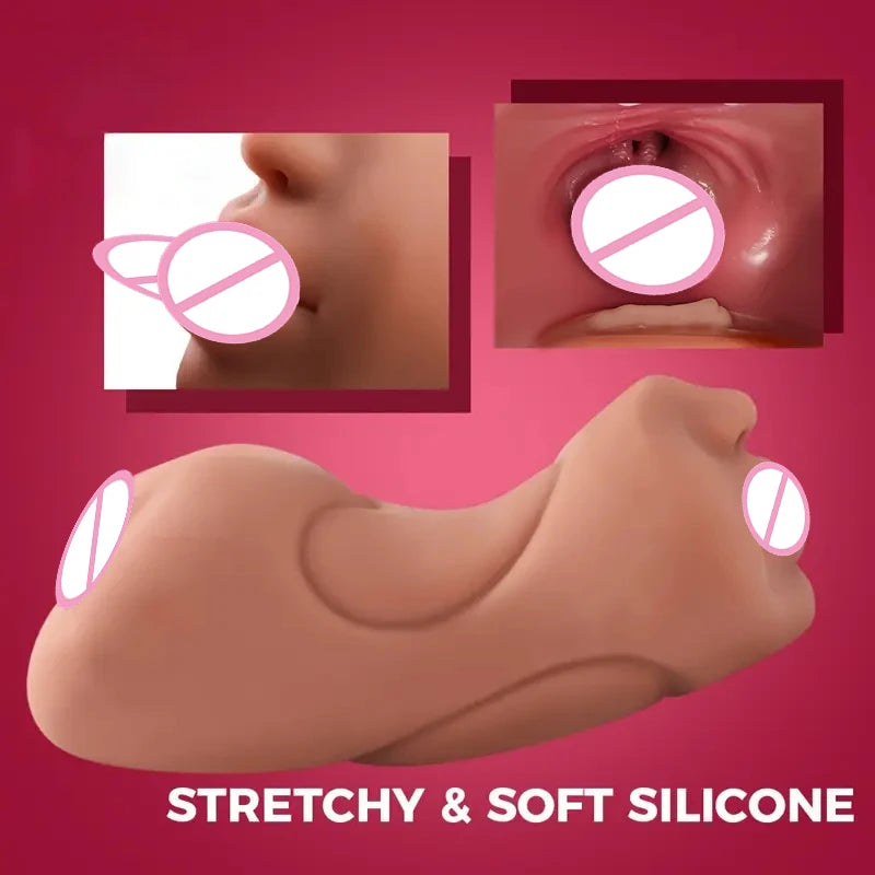 3D Flesh The Light Male Masturbation Artificial Vagina Ass Mouth Silicone 3 In 1 Adult Sex Toy Sex Doll For Man Pocket Pussy Ass