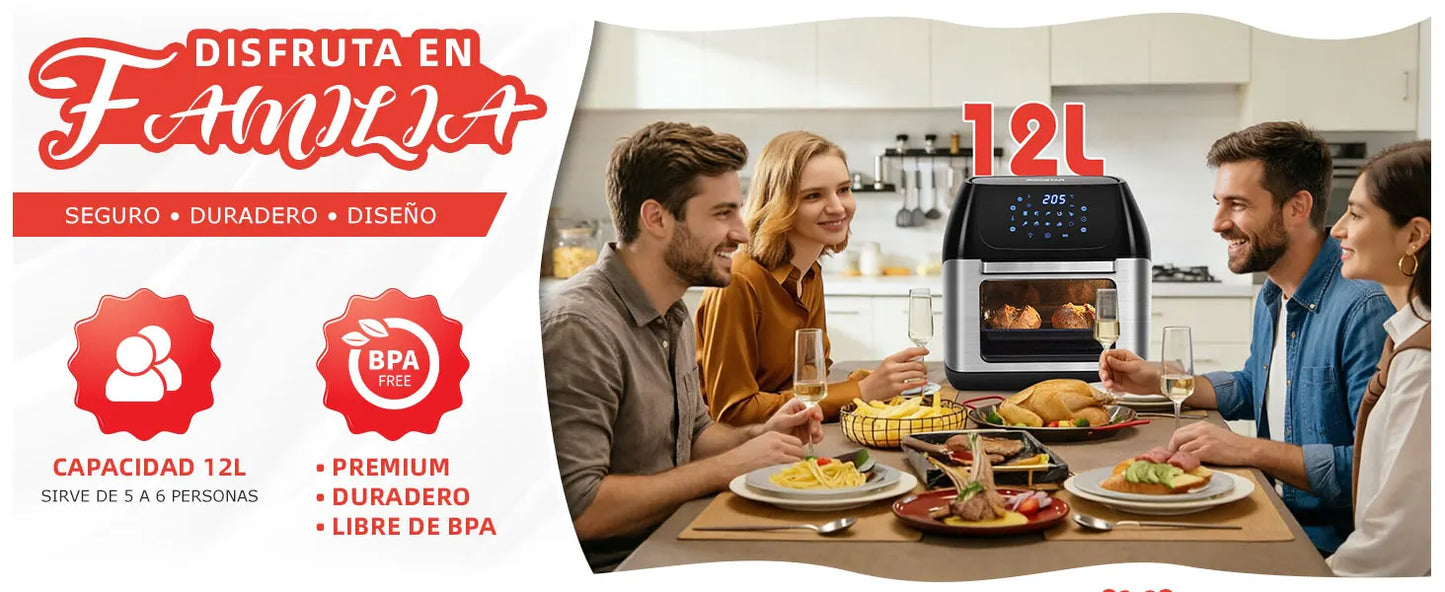 12L Air Fryer, Multifunction Air Oven, 6 Accessories, Dishwasher Safe, Led Touch Screen, Bpa Free, 1500W