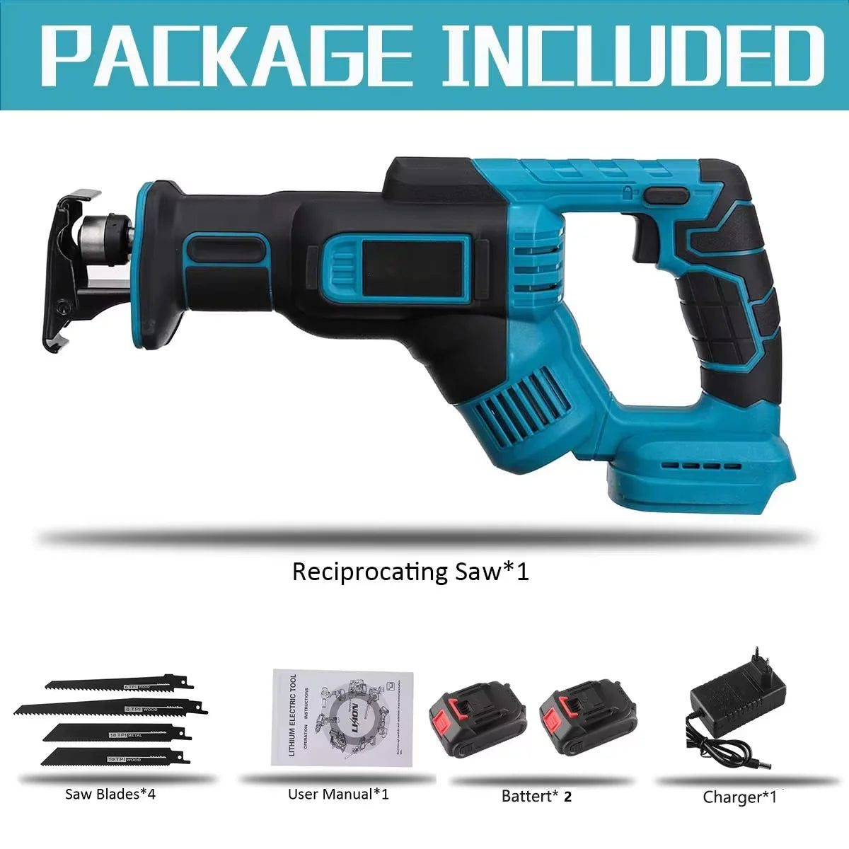 18V 300mm Cordless Electric Reciprocating Saw Stepless Variable Speed Metal Wood Cutting Tool Electric Saw For Makita 18V Batter