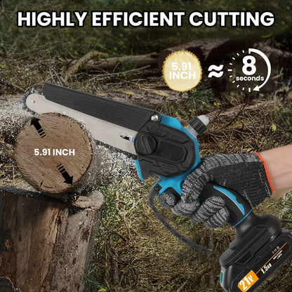 21V 6Inch Cordless Electric Chainsaw Powerful Electric Small Portable Chainsaw with Automatic Oiler Pruning Saw Woodworking Tool