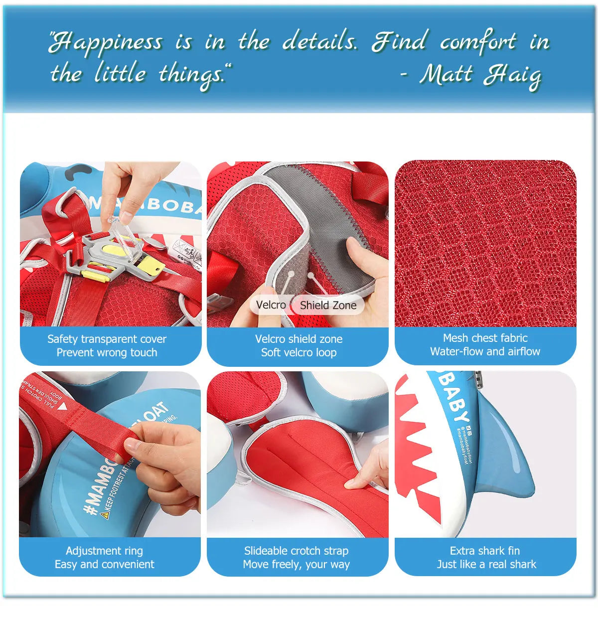 Mambobaby Float Safe Solid Core Comfort Skin-friendly Design with Canopy Baby Swimming Ring Toddler Pool Float Infant Water Ring