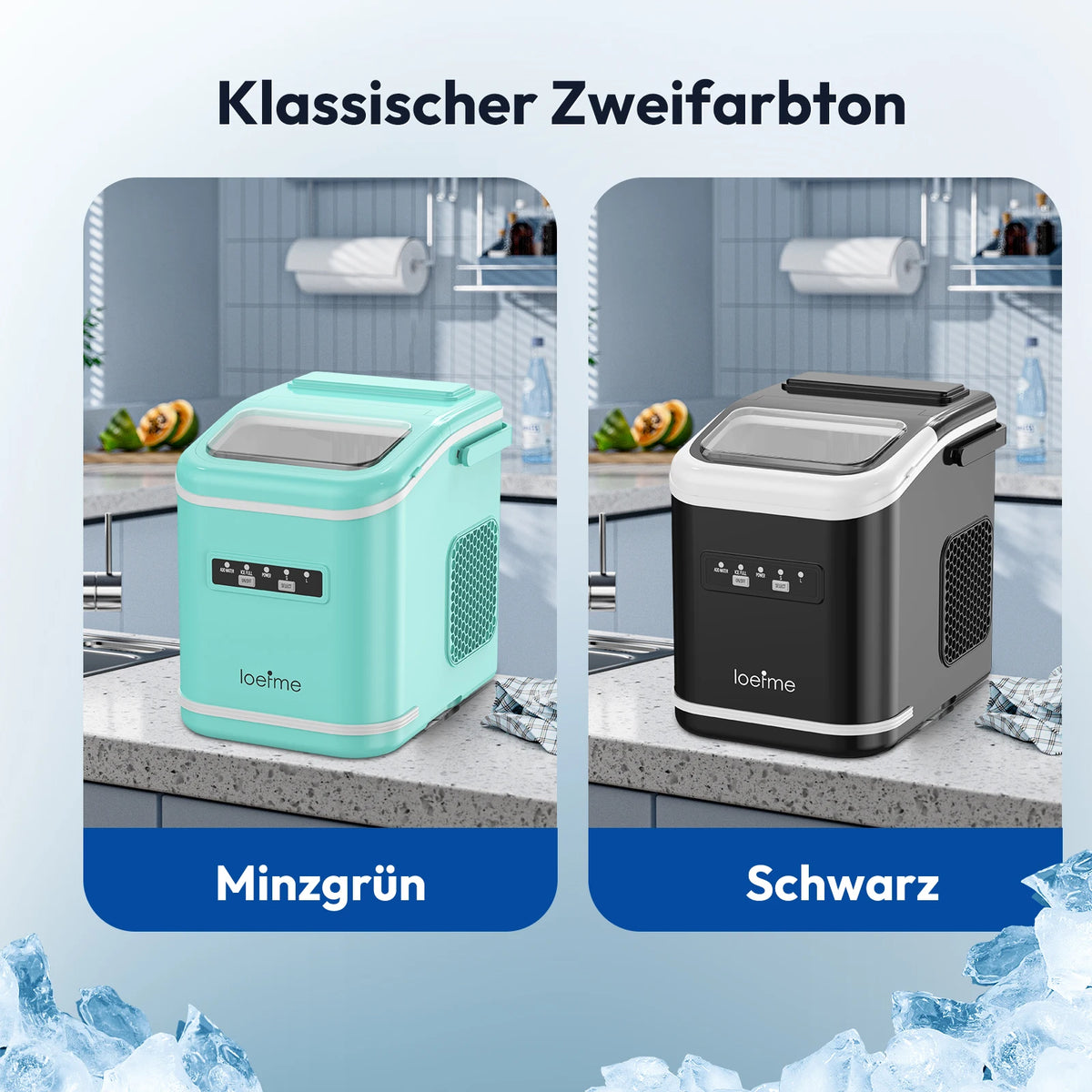 LOEFME Portable Ice Maker 12kg/24h 9 Ice Cubes in 6-13 Min LED Display with Adjustable Ice Size 1.4L Water Tank for Home