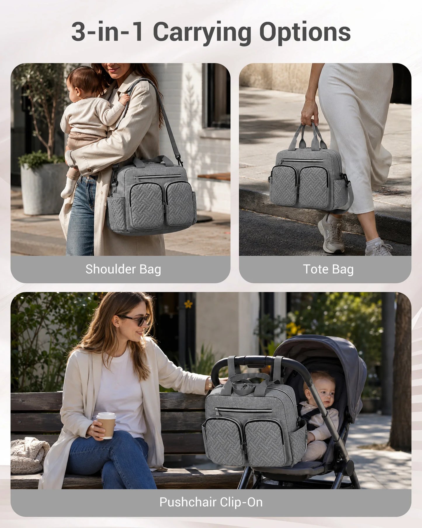 KONO Baby Diaper Bag, stylish and versatile for moms and dads, travel bag with insulated pockets for bottles and snacks