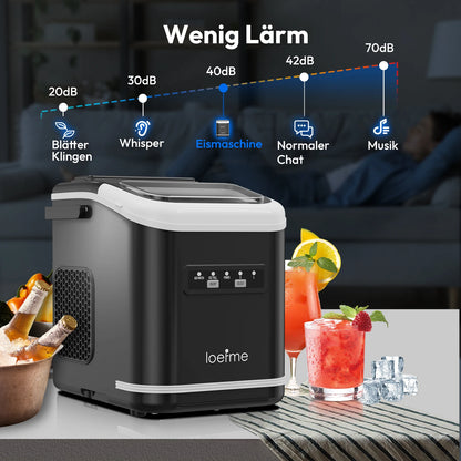 LOEFME Portable Ice Maker 12kg/24h 9 Ice Cubes in 6-13 Min LED Display with Adjustable Ice Size 1.4L Water Tank for Home