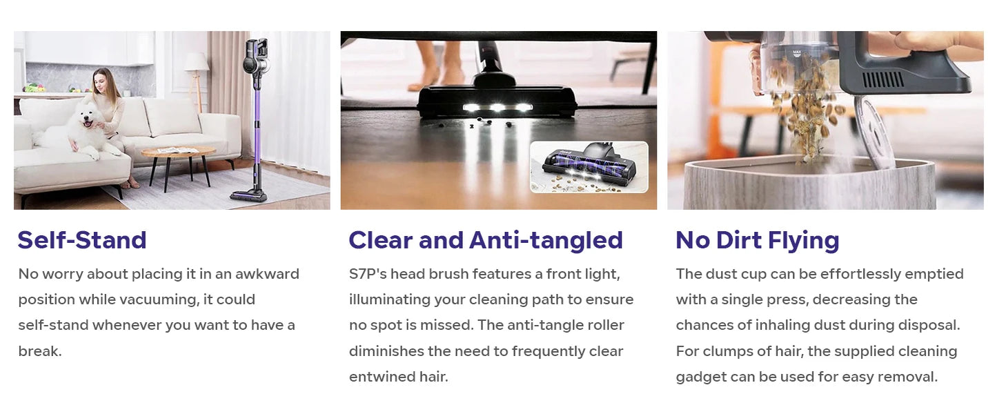 Inse S7P Cordless Vacuum Cleaner, 60KPa, 1.3 L Dust Cup, Removable Battery, for Pet Hair, Carpet, Hard Floors