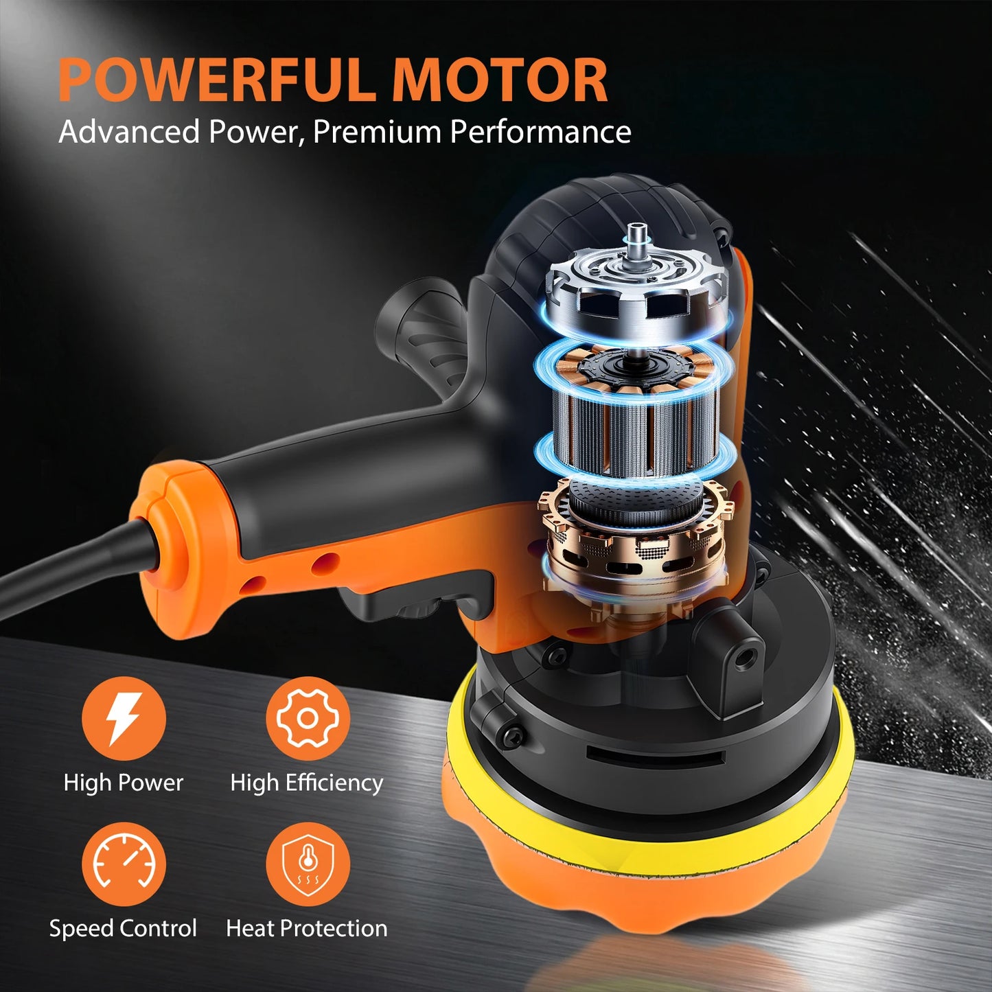 Buffer Polisher 1600W Electric Polishing Machines Portable Rotary Car Polisher with 0-3000 RPM Side Handles 3 Buffing Pads 125mm/5in Discs Perfect for Car Polish Floor Waxing Metal Descaling