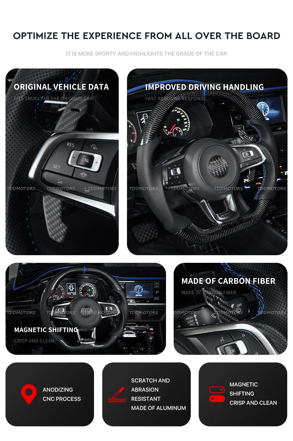 TDD Carbon Fiber Magnetic Paddle Shifters for Volkswagen GTI Golf 7 Golf R MK7/7.5 VW Scirocco Arteon Shift Paddle Extensions