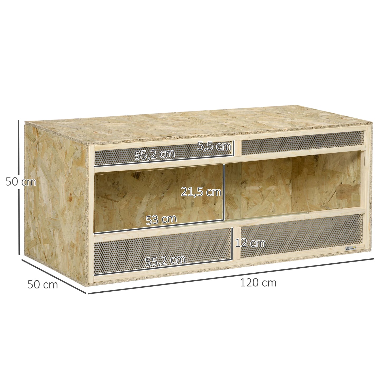 OSB Wooden Reptile Terrarium with Sliding Glass Doors and Ventilated Mesh Panels, Spacious Indoor Habitat with Clear View, Breathable Enclosure for Chameleons, Lizards, Snakes and Other Amphibians, Ideal for Climbing, Hiding