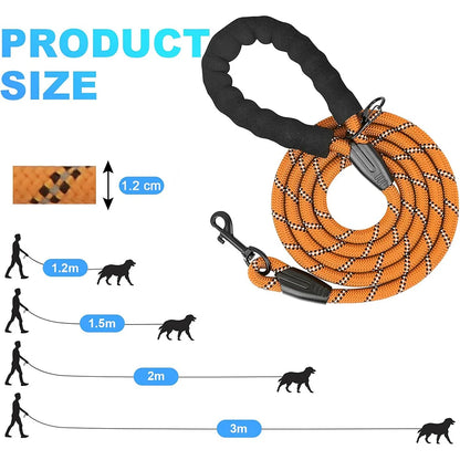 Dog Training Lead, Long Dog Lead 1.5M/2M/3M, Long Rope with Padded Handle for Small, Medium/Large Dog