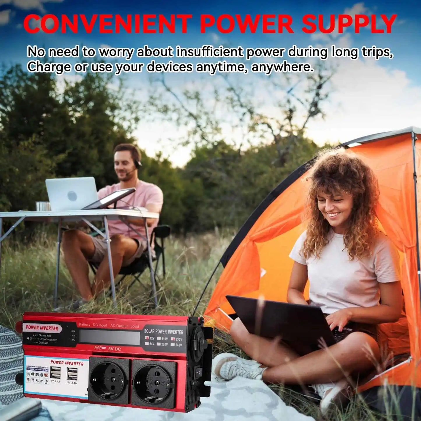 4000W 3000W Power Inverter DC 12V To AC 220V 230V Transformer with 4 USB EU Socket Charge with LED Display for RV Phone Car
