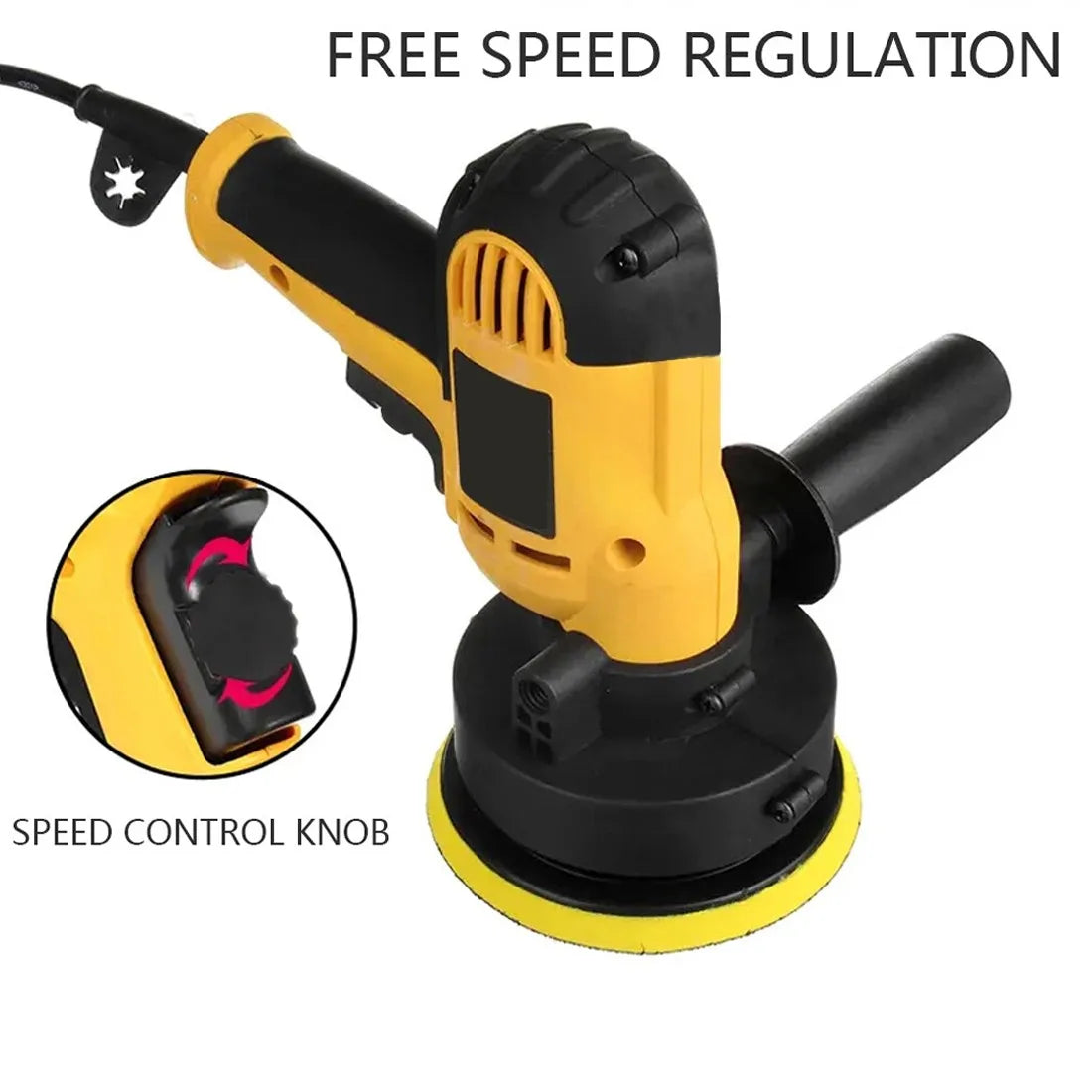 Concentric electric polishing machine in a 31-piece kit with grinding accessories and polishing pads for vehicle refurbishment