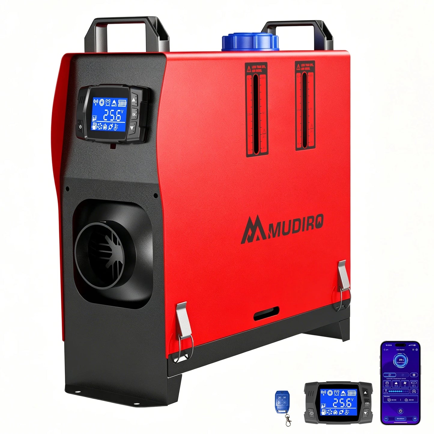 2026 Upgrade Mudiro 8KW Diesel Air Heater Auto High Altitude Mode&Smart LCD Panel Bluetooth APP + Remote Control Dual Wireless Auto Start‑Stop 4‑Language Voice Broadcast 1.5m Extension Cord 12V/24V/240V Adapter Ideal for