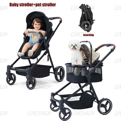 EU stock of pet strollers Double-seat stroller can carry both baby and pet Dual-mode seat, stroller with pet carrier