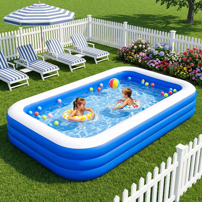 3M/2.6M Family Inflatable Rectangular Pool for Family Gatherings Parties Garden Leisure Durable PVC Outdoor Backyard Swimming Pool
