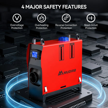 2026 Upgrade Mudiro 8KW Diesel Air Heater Auto High Altitude Mode&Smart LCD Panel Bluetooth APP + Remote Control Dual Wireless Auto Start‑Stop 4‑Language Voice Broadcast 1.5m Extension Cord 12V/24V/240V Adapter Ideal for