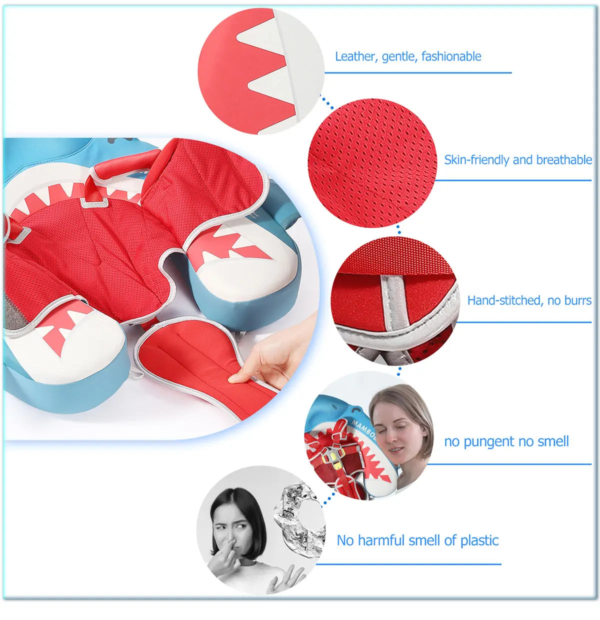 Mambobaby Float Safe Solid Core Comfort Skin-friendly Design with Canopy Baby Swimming Ring Toddler Pool Float Infant Water Ring