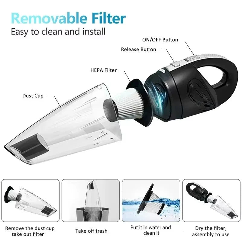 TUERBB VC01 Lightweight & Portable Vacuum Cleaner, Strong Power, USB-C Rechargeable for Car Cleaning Home Pet Hair