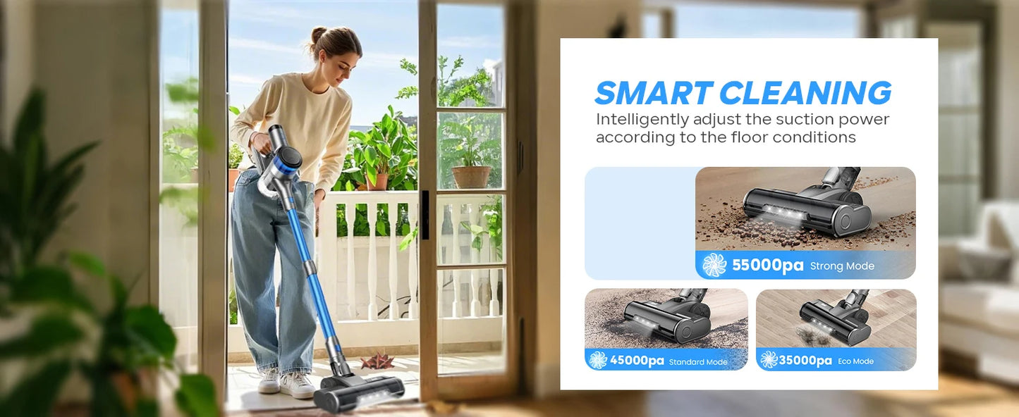 Inse S9X cordless vacuum cleaner, 55KPa, 1 L dust cup, light display battery, for animal hair, Carpet