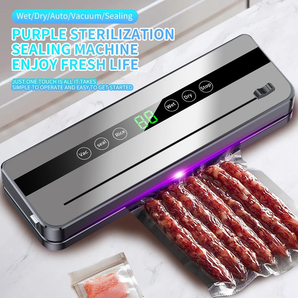 Food Vacuum Sealer Machine Dry Wet Food Vacuum Packaging Machine with UV Kitchen Food Storage Sealing Machine Built-in Cutter