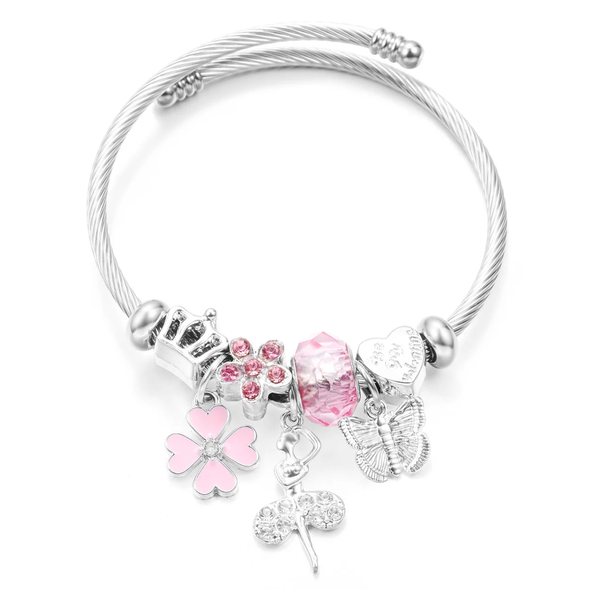 New Trendy Rhinestones Dragonfly Crystal Beaded Pendant Bracelet Stainless Steel 4 Colors Closure Bangles Women Bracelet Jewelry