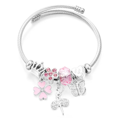 New Trendy Rhinestones Dragonfly Crystal Beaded Pendant Bracelet Stainless Steel 4 Colors Closure Bangles Women Bracelet Jewelry