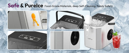 LOEFME 12kg/24h Electric Ice Maker Desktop Fully Automatic Bullet Ice Fast Ice Maker Machine Self-Cleaning Home Cafes Camping