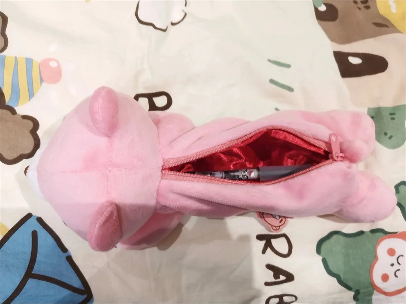 Y2K Bloody Bear Knitted Pencil Case Pink Bear Crochet Makeup Bag Gothic Aesthetic Stationery Pouch Harajuku School Supplies