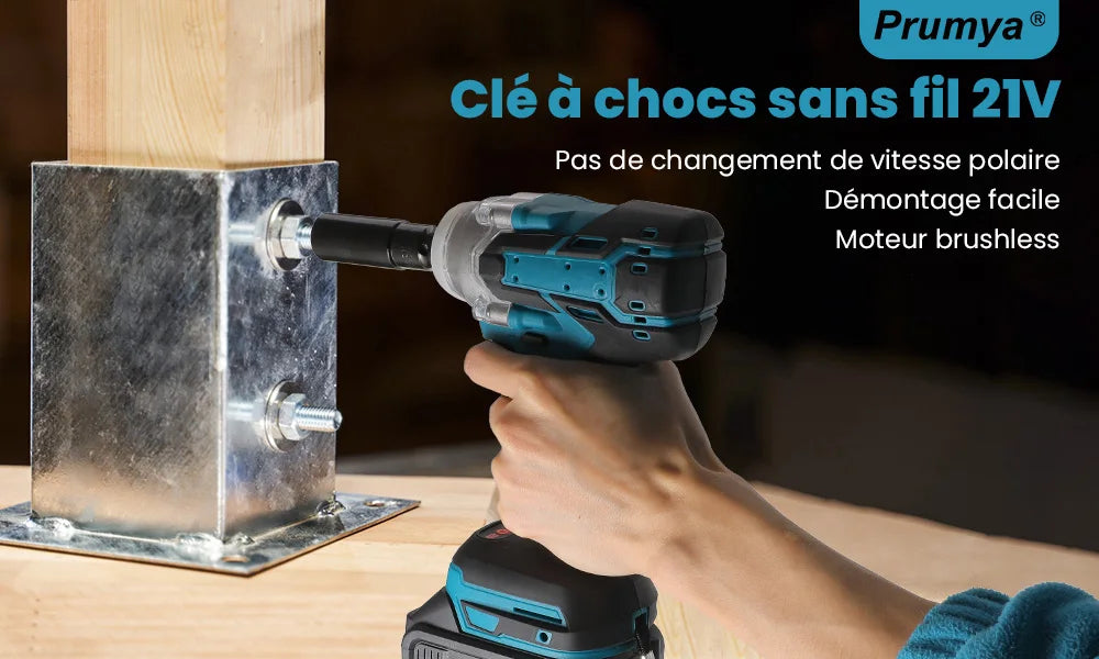 21V Cordless Brushless Impact French 380Nm - 1/2 Inch Electric Impact Gun for Car fire/Truck/Bolt cover Cordless Impact Gun