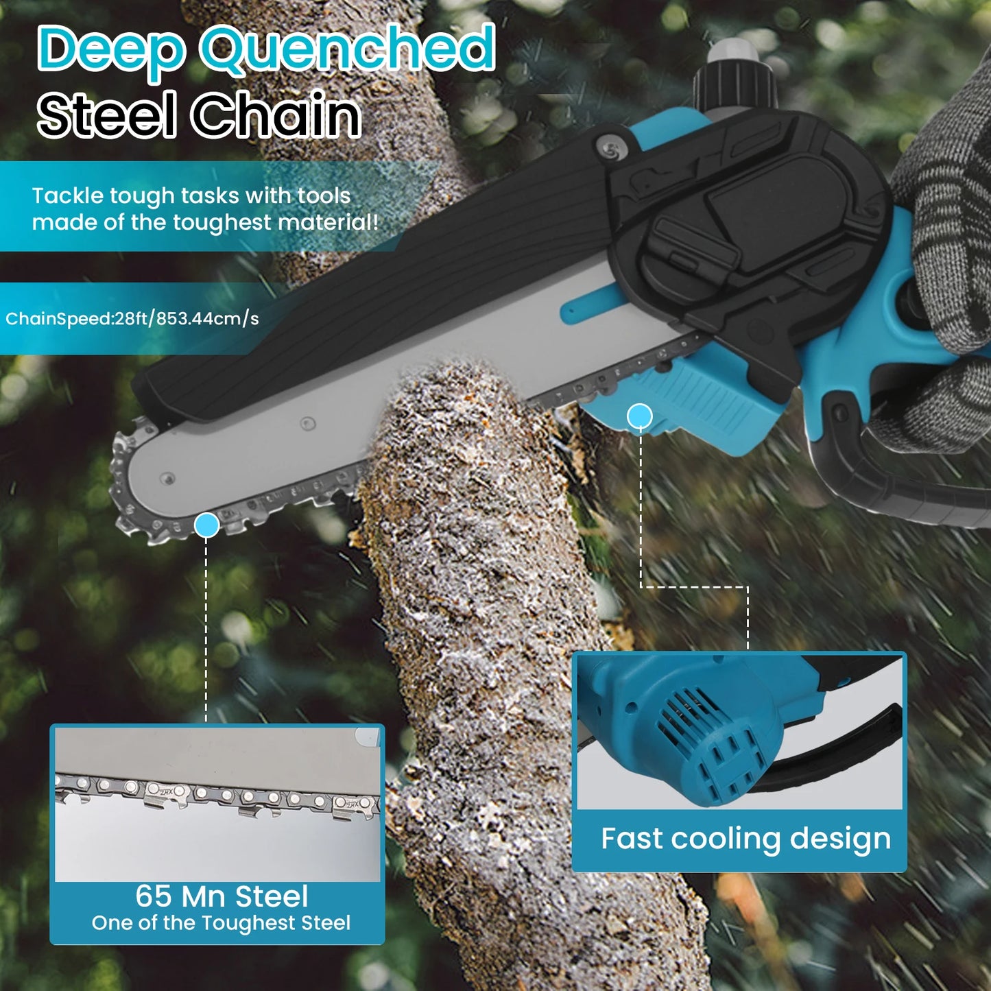 21V 6Inch Cordless Electric Chainsaw Powerful Electric Small Portable Chainsaw with Automatic Oiler Pruning Saw Woodworking Tool