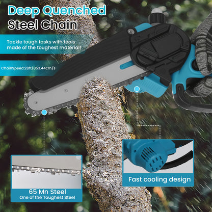21V 6Inch Cordless Electric Chainsaw Powerful Electric Small Portable Chainsaw with Automatic Oiler Pruning Saw Woodworking Tool