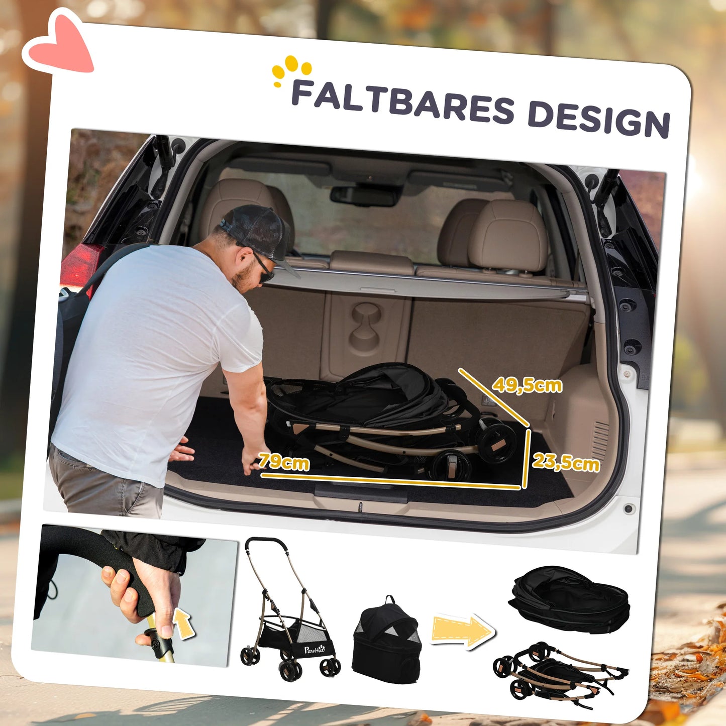 2 in 1 Pet Stroller Detachable Dog Carrier Cart Dog Buggy Small Pet Pushchair, 2-in-1 Hundewagen und Transportkorb klappbar mit abnehmbarem Haustiertasche, Detachable Travel Carrier Bag Full Breathable Mesh Windows Large Bott