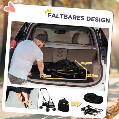 2 in 1 Pet Stroller Detachable Dog Carrier Cart Dog Buggy Small Pet Pushchair, 2-in-1 Hundewagen und Transportkorb klappbar mit abnehmbarem Haustiertasche, Detachable Travel Carrier Bag Full Breathable Mesh Windows Large Bott