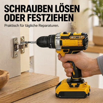 Yellow 3‑in‑1 Cordless Impact Drill Multifunctional Electric Hammer Drill Screwdriver Rechargeable Power Drill For Wood Metal Concrete Drilling
