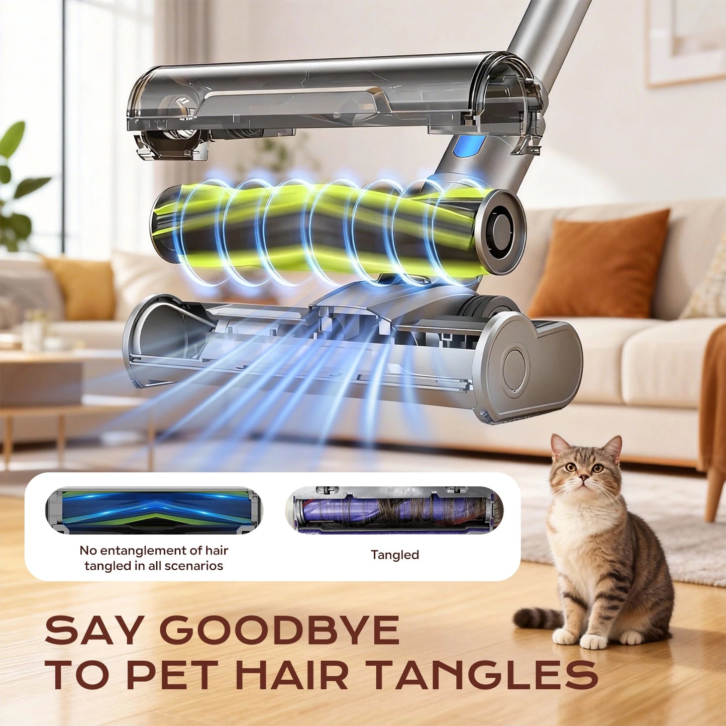 70KPa 400W cordless vacuum cleaner, 1 L dust cup, light display battery, for animal hair, Carpet