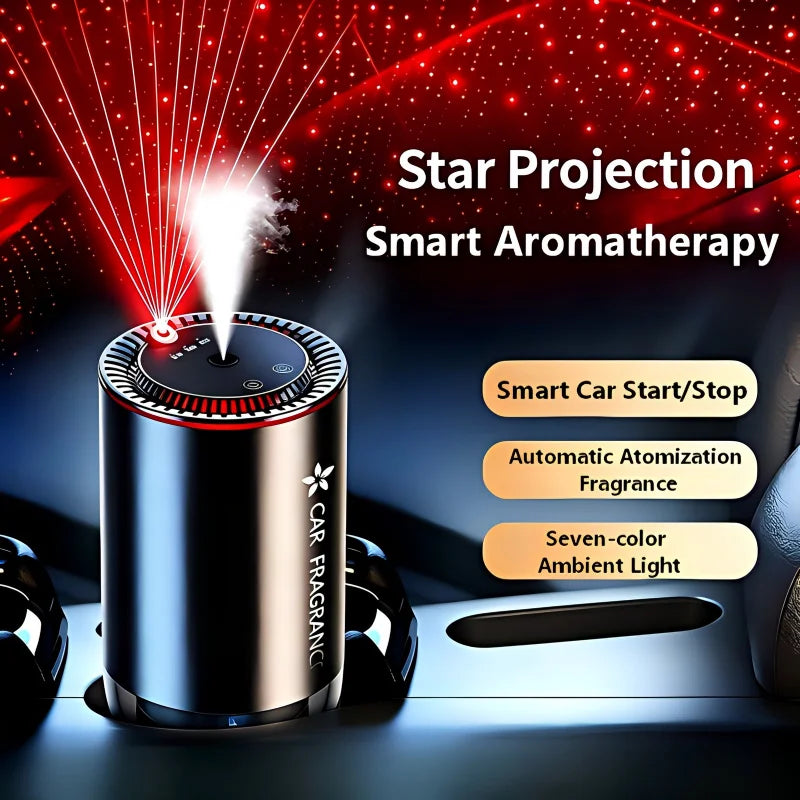 Car Intelligent Fragrance Machine, Automatic Spraying Function, Aluminum Alloy, Starry-Sky Ambient Light, Suitable for Car and Home