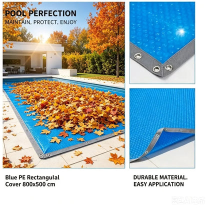 197' X 118' Rectangular Pool Cover, Blue PE Leaf & Debris Protector for Above/In-Ground Swimming Pool with Tie-Downs, All-Season Pool Blanket for Summer & Winter
