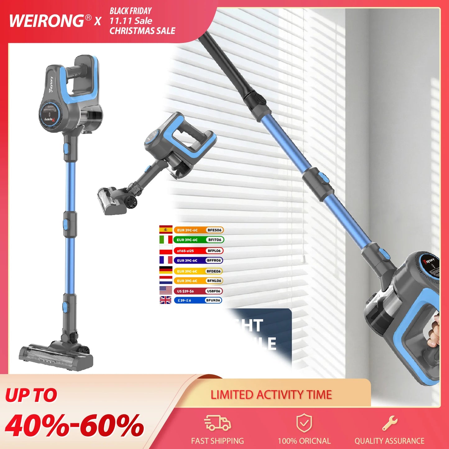 3-in-1 Ultra Powerful Cordless Stick Vacuum Cleaner – 65 Min Runtime, 15kPa Suction, Motorized Anti-Pet Hair Brush, Lightweight & Quiet – Perfect for Hard Floors, Carpets and Cars