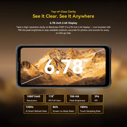 Blackview FORT 5 Android 16 Rugged Smartphone 36GB(12+24)+256GB 6.78" HD+ IPS 5000mAh Mobile Phone Smartphone Mobile Phone NFC